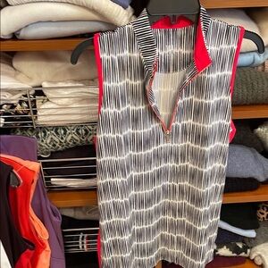 Black and White Striped  golf Sleeveless Top with Red Accents